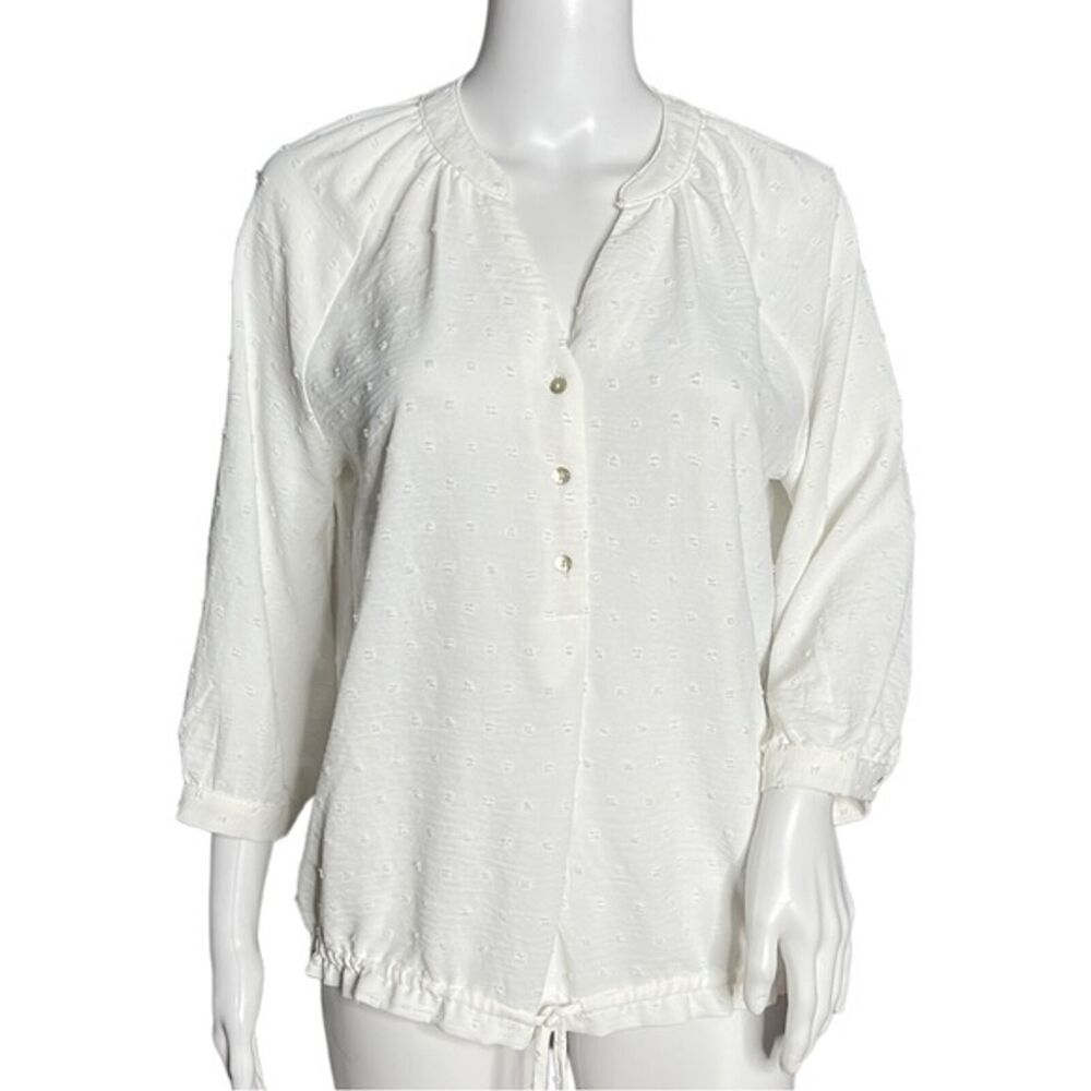 Como Vintage Shirt Women Small White Swiss Dot Popover Casual Neutral Minimalist
